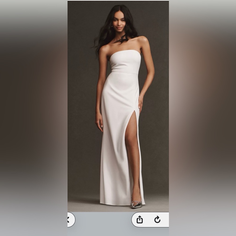 BHLDN Strapless White Maxi Gown with High Slit
